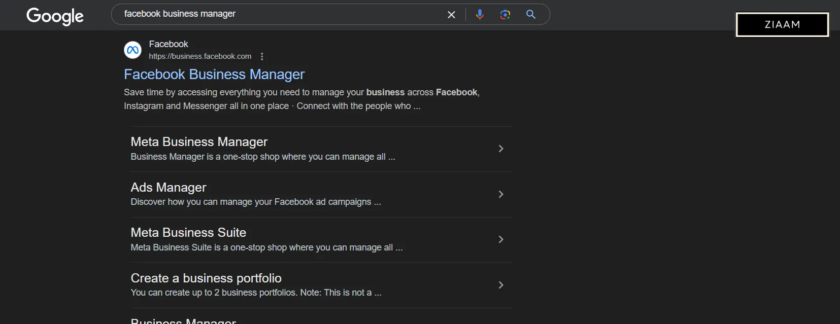 Searching Facebook ads manager