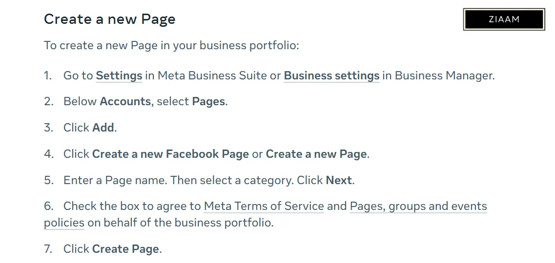 Steps to create a facebook page