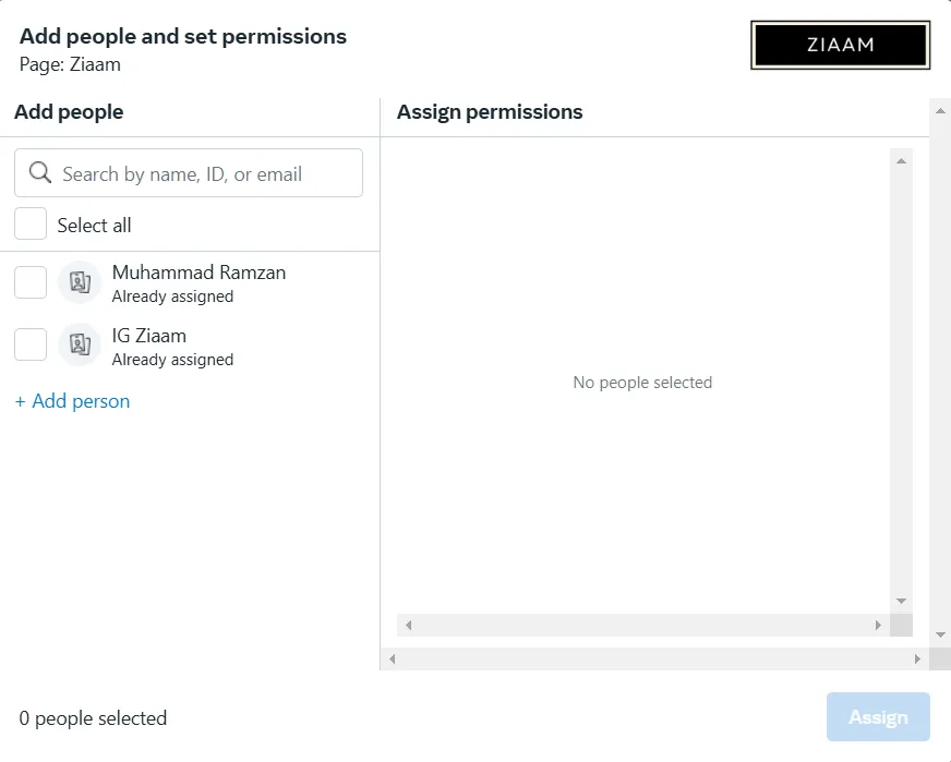 Assign permissions to facebook page
