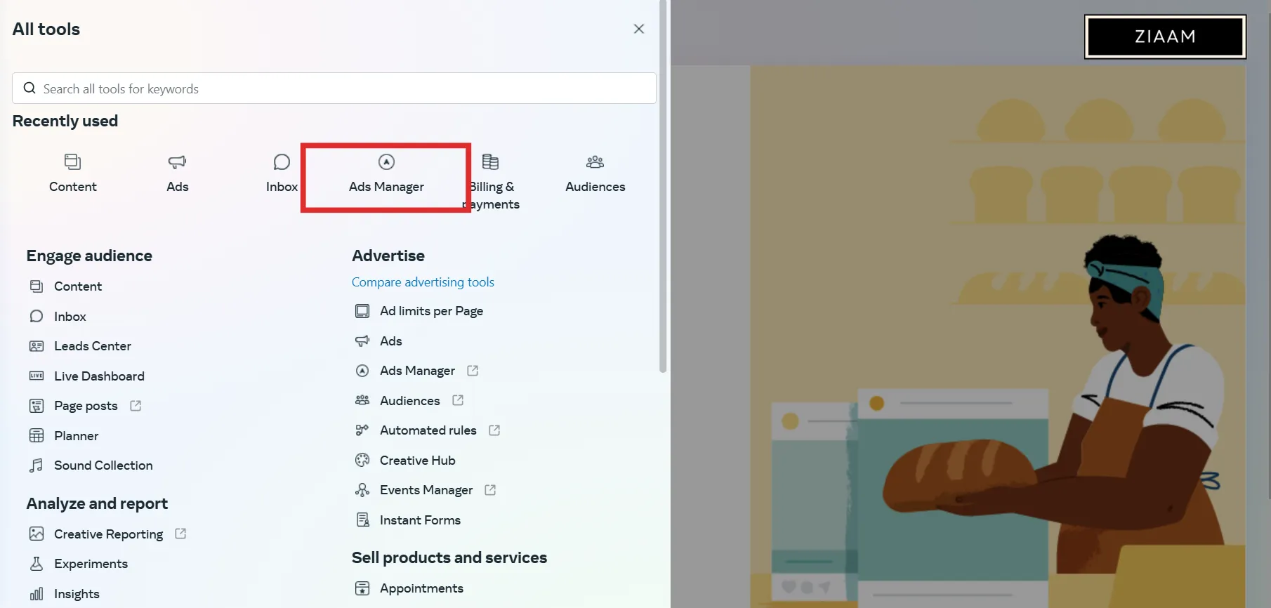 Facebook ads manager option