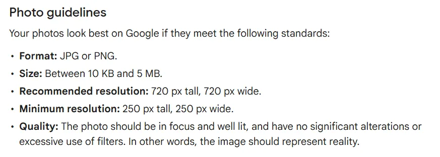 google photo guidelines